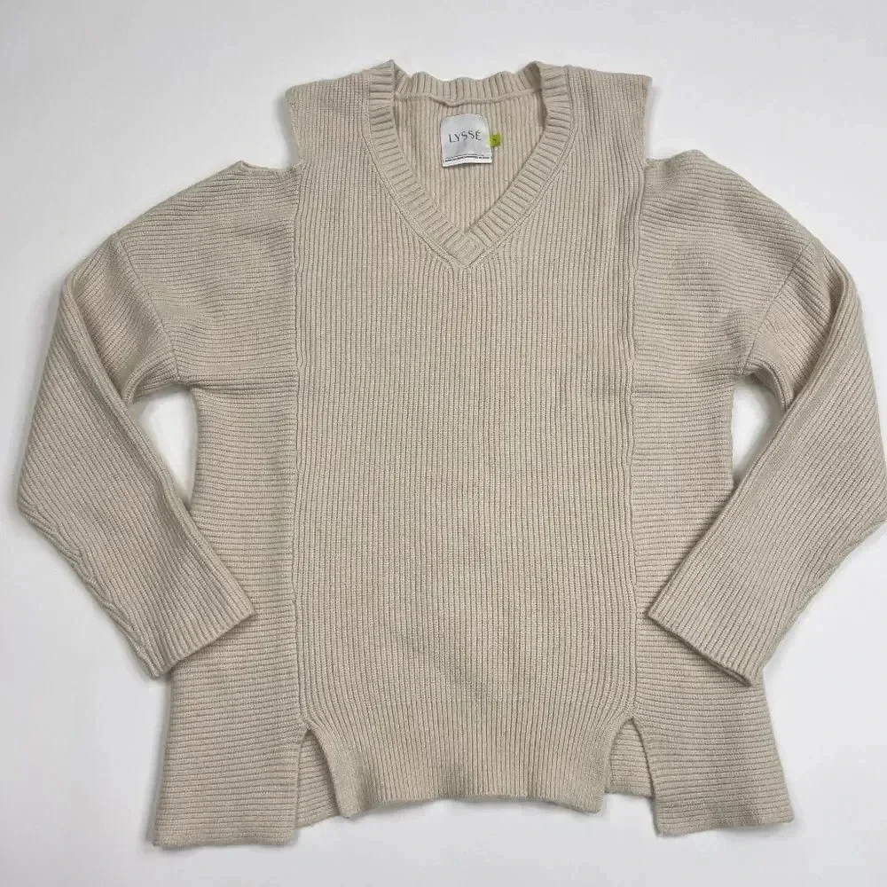 Lyssé Oyster Cold Shoulder Pullover Sweater